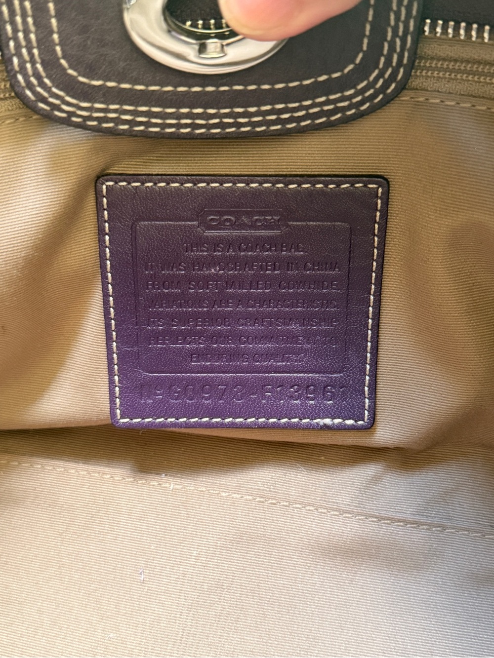 Vintage Coach Hamptons Purple Pebbled Leather Satchel Bag (F13961) - Picture 4 of 16